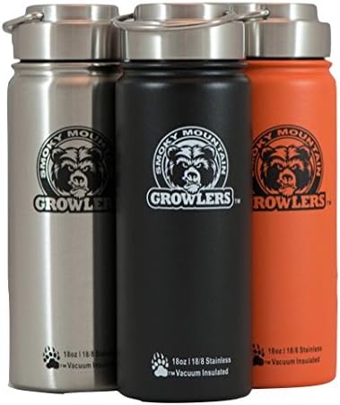 18 oz Insulated Stainless Steel Water Bottle and Beer Growler w/ Steel Lid &amp; Handle - NO PLASTIC - COLD up to 3 DAYS - HOT 24 hrs (Stainless)