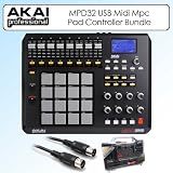 Akai MPD32 USB Midi Mpc Pad Controller Bundle With Musicians Survival Kit & Midi Cable