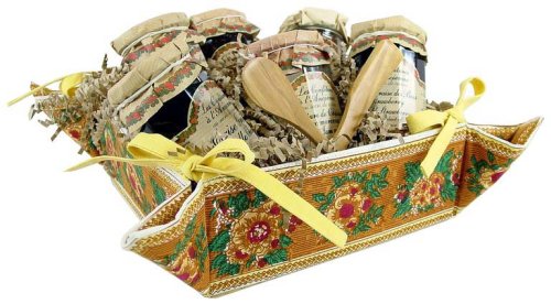 Jellies and Jams the ultimate preserves gift basket in Provence bread basket tray by Holiday Bread