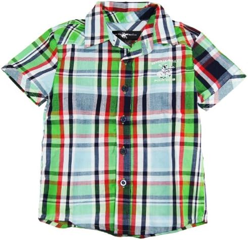 Beverly Hills Polo Club Little Boys' Summer Green Plaid Short Sleeve Shirt 4T