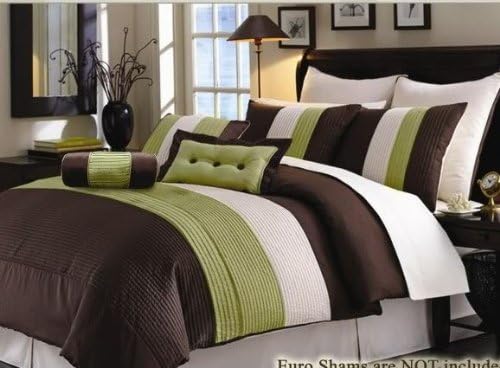 8 PC. MODERN SUPER COMFORTER SET WITH MATCHING PILLOWS, GREEN / CHOCOLATE, KING