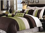 IMAGE OF 12 PC. MODERN BED IN A BAG OVERSIZED, GREEN/CHOCOLATE COMFORTER SET W/ MATCHING PILLOWS AND SHEET SET, QUEEN