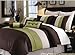 12 PC. MODERN BED IN A BAG OVERSIZED, GREEN/CHOCOLATE COMFORTER SET W/ MATCHING PILLOWS AND SHEET SET, QUEEN