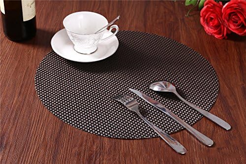 PVC Insulation Dining Room Placemat- Dining Room Placemats for Table Heat Insulation Stain-resistant Mat - Set of 4 (Round-Coffee)