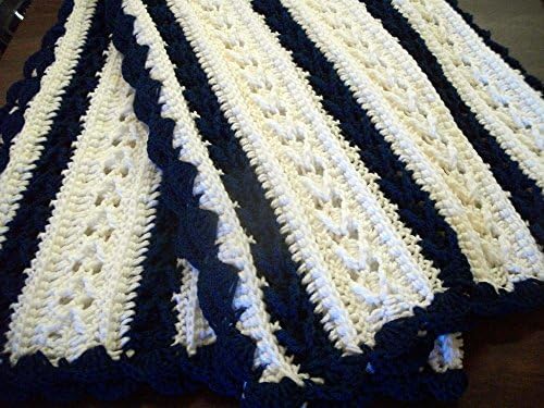 Handmade Crochet Throw Blanket or Wheelchair Blanket in Rich Peacock Blue and White by DRCrafts
