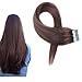 Tape in Hair Extensions Human Hair Dark Brown Seamless Skin Weft Tape in Hair Straight Remy Hair Extensions Tape in 20 PCS Invisible Adhesive 30G Real Hair Extensions Tape on 16 Inch for Women