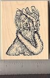 Yorkshire Terrier Dog in a Red Hat and Boa Rubber Stamp - Wood Mounted