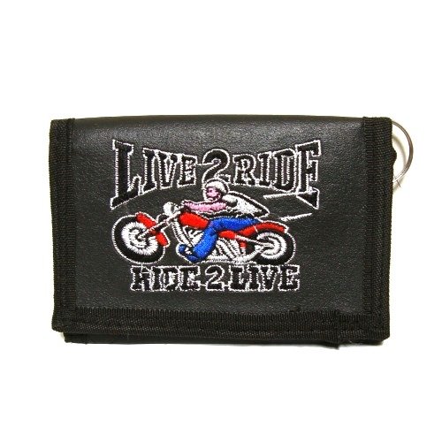 Live 2 Ride Biker Tri Fold Faux Leather Embroidered Wallet