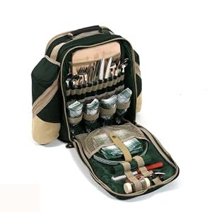 Deluxe Four Person Picnic Backpack in Forest Green