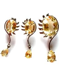 Fine Cut Citrine Pendant with Earrings Set - Sterling Silver