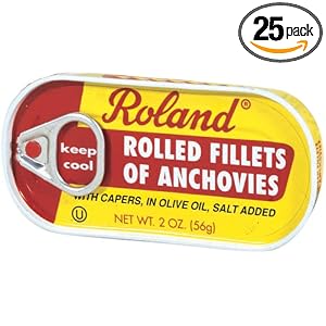 Roland Rolled Anchovies in Olive Oil, 2-Ounce Tins (Pack of 25) by Roland