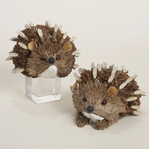 Natural Hedgehog Ornament Set Of 2