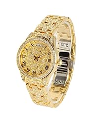 Smays Retro Rome Dial Steel and Rhinestone Fashion Female Watch A1222 -Gold