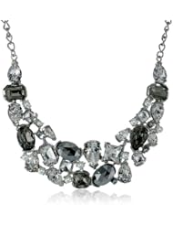Kenneth Jay Lane Silver, Crystal, Black Multi-Pearl Bib Necklace, 16"