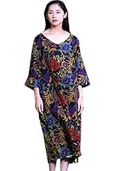 V-neck Linen Slit Vintage 3/4 Sleeves Floral Print Midi Dress 