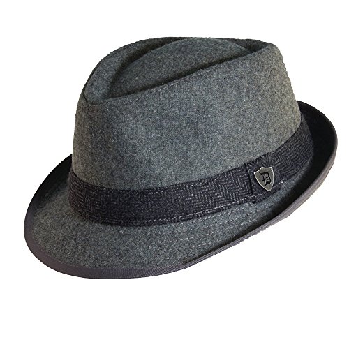 Dorfman Pacific Mens Wool Blend Fedora Hat with Herringbone Band,X-Large / 23 1/2-24 Inches,Grey