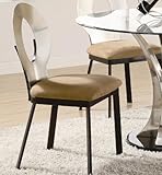 Set of 2 Dining Chairs Brown Microfiber Seat Metal Back and Base
