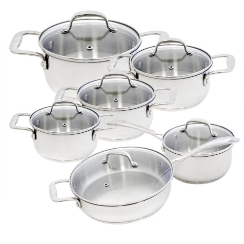 Alpine Cuisine 12 Piece Stainless Steel Cookware Set, Glass