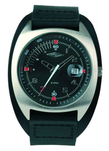 Umbro Gents U481B Black Leather Cuff Watch with Black Dial and Date Feature