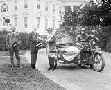 1924 President Calvin Coolidge Standing in front of the White House with a Sidecar Motorcycle [11 x 14 Picture]