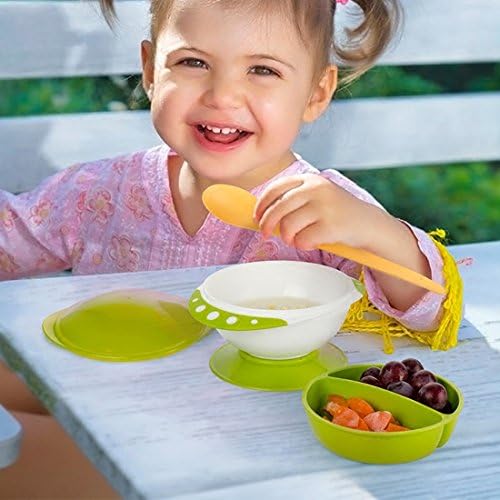 Hogokids Stay Put and Spill Proof Baby Suction Divided Bowl With Lids BPA Free For Infant Toddler Kids Green