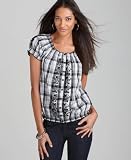 Style&co. Top, Short Sleeve Plaid Peasant