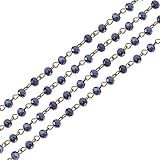 PandaHall Elite 1m/連 5連セット ガラスビーズ そろばん ビーズ ラウンド チェーン カット 多面的 クリスタル 手作りチェーン リング DIY 装飾 鉄製 アンティークゴールド 