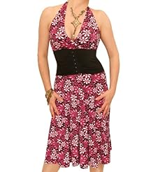 Halter Ruched Elastane/Polyester Floral Print Full-Skirt Corset   Waistline  Dress