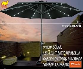 Strong Camel 9 New Solar Led Light Patio Umbrella Garden Outdoor Sunshade Sunbrella Fabric Black Sale Vbcxmk