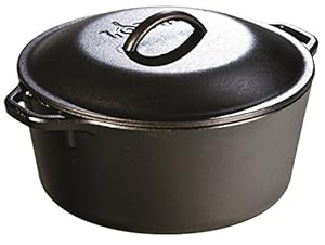 Lodge L8DOL3 Pre-Seasoned Cast-Iron Dutch Oven with Dual Handles, 5-Quart