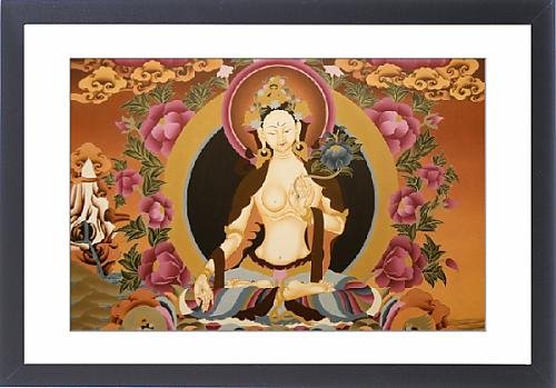 Framed Print of Thangka depicting White Tara goddess, Buddhist symbol of long life, Bhaktapur