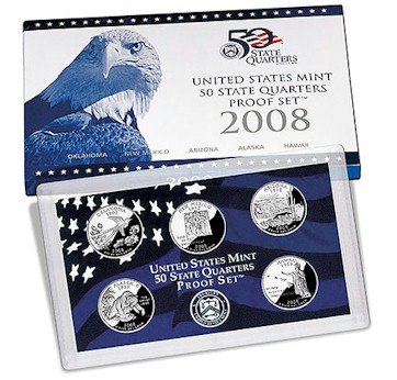 2008-S US Mint Proof State Quarter 5-coin Set With Box and COA-image