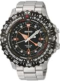 Seiko Men's Kinetic Watch - Multifunction, Two Rotating Bezels, Black Case & Steel Strap SKA423