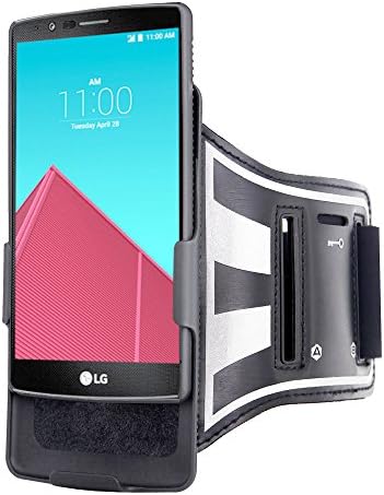 Fittense Sports Armband Combo with Case for LG G4. Open Face Arm Band for Fitness Apps. 90° Rotative Holster. Reflective Strap. Stylish Design. Phone Holder for Sport Running Jogging Exercise Workout