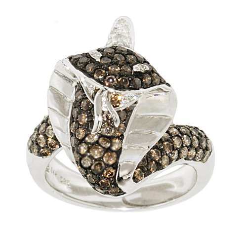 14k White Gold Brown White Diamond Cobra Ring, Size 6.5 (1.62 cttw)