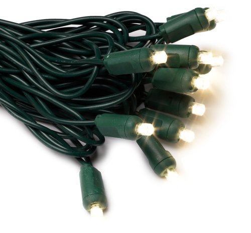 GKI/Bethlehem Lighting Indoor/Outdoor 50-Lamp 5mm Wide-Angle LED Lighting Set, Warm White Twinkle Lights, Green Cord