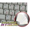 DVORAK SIMPLIFIED KEYBOARD STICKERS WITH RED LETTERING ON TRANSPARENT BACKGROUND