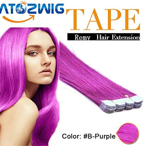 AT0ZHair Tape In Remy Skin Weft Human Hair Extensions 100% Indian Remy Tape Hair Straight Lila purple color