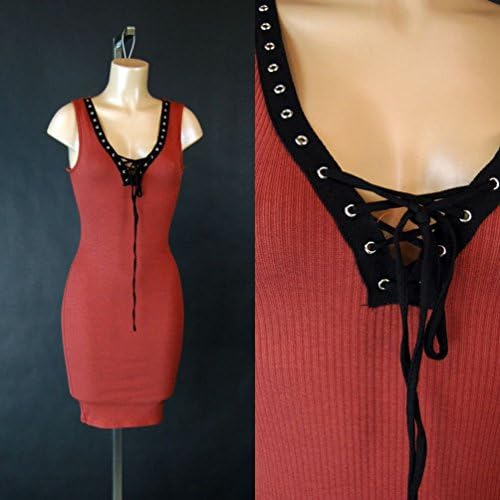 Janestore Fashion Indie Dusty Pink BOHO Plunge V Neck Lace Up 12400 Sexy Ribbed Knit Party Dress