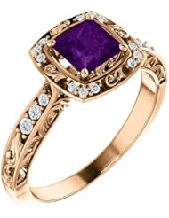 18K Rose Gold 5.00x5.00mm Princess Cut Chatham Created Alexandrite and Diamond Ring -- LIFETIME WARRANTY