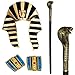 Tigerdoe Egyptian Costume - 3 Pc Set - Pharaoh Hat, Cuffs, Cobra King Cane - Pharaoh Costume