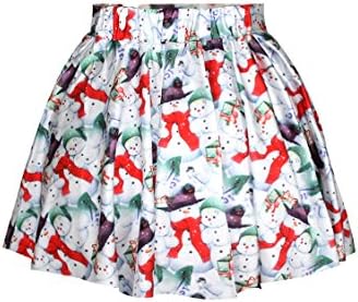 Womens Girls Christmas Xmas Santa Mini Pleated Tutu Skirts(Snowman Print,White)