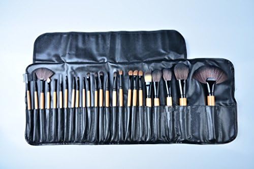 GAGEEK 24 Pcs Professional Beauty Pink and Wood Color Rod Makeup Make Up Brush Cosmetic Set Kit with Black PU Leather Pouch ,Count for Eye Shadow, Blush, Concealer, Etc (Wood)