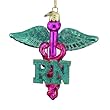 Pack of 8 Noble Gems Teal and Pink Nurse Caduceus Glass Christmas Ornaments
