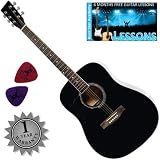 Stretton Payne LEFT HAND Dreadnought Full Sized Steel String Acoustic Guitar D1 Black