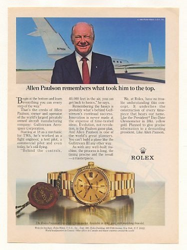 1983 Gulfstream Allen Paulson Rolex President Watch Print Ad (Memorabilia)