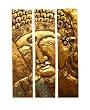 Antique Gold Finish Hand-Carved 3 Panel Buddha Wall Hanging