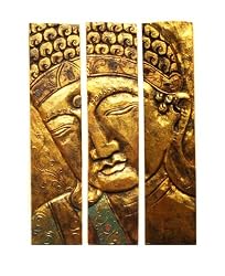 Hand Carved Three Panel Buddha Wall Hanging