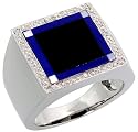 14K White Gold Men's Ring, w/ 0.08 Carat Brilliant Cut Diamonds, Mother of Pearl, Black Onyx & Lapis Lazuli, 11/16" (18mm) wide