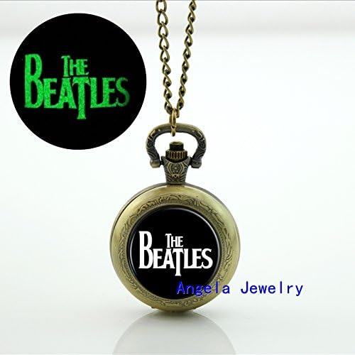Pretty Lee Fashion The Beatles Glowing Pocket Watch Necklace Rock Band Glass Jewelry Glow in The Dark Pendant
